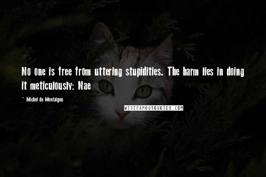 Michel De Montaigne Quotes: No one is free from uttering stupidities. The harm lies in doing it meticulously: Nae