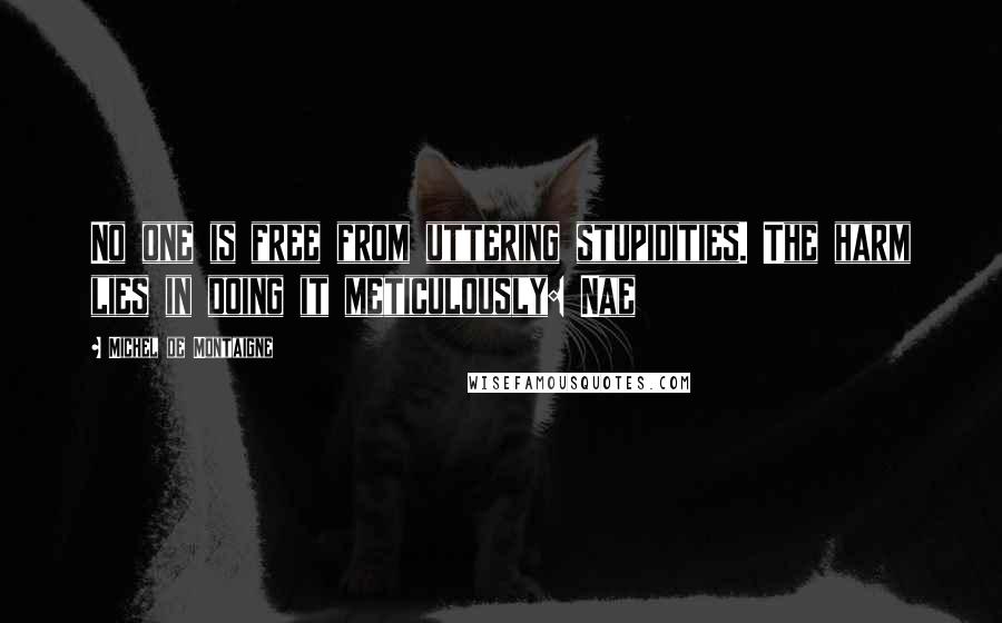 Michel De Montaigne Quotes: No one is free from uttering stupidities. The harm lies in doing it meticulously: Nae