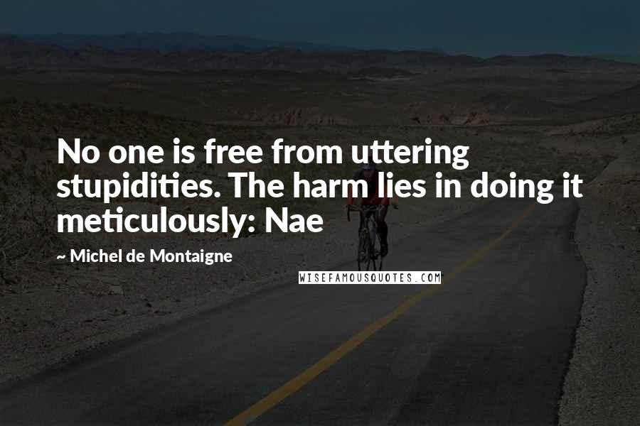 Michel De Montaigne Quotes: No one is free from uttering stupidities. The harm lies in doing it meticulously: Nae