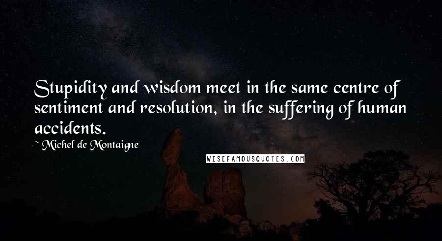 Michel De Montaigne Quotes: Stupidity and wisdom meet in the same centre of sentiment and resolution, in the suffering of human accidents.