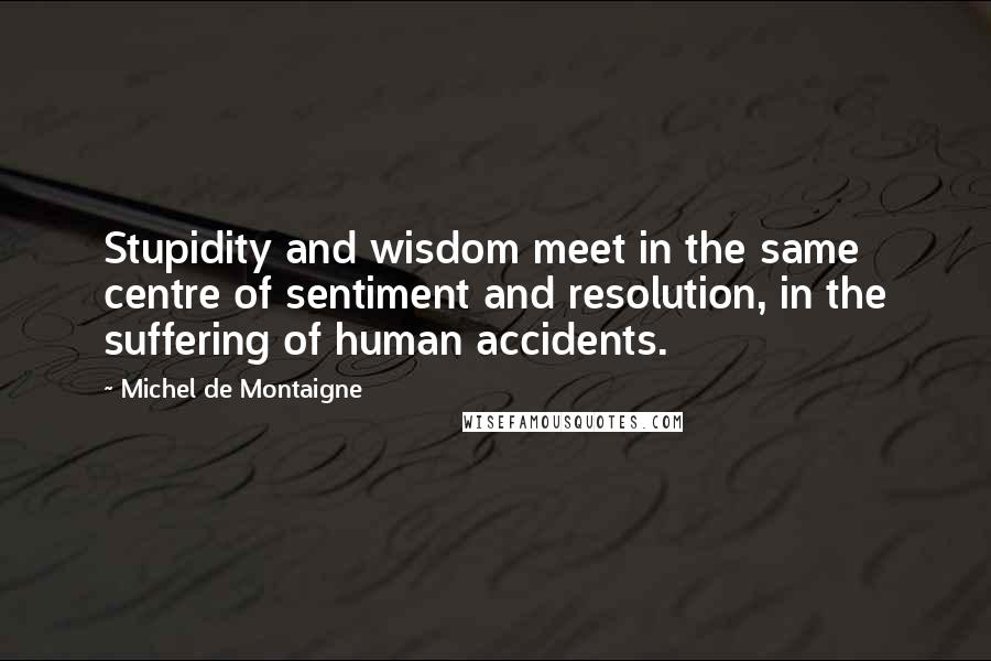 Michel De Montaigne Quotes: Stupidity and wisdom meet in the same centre of sentiment and resolution, in the suffering of human accidents.