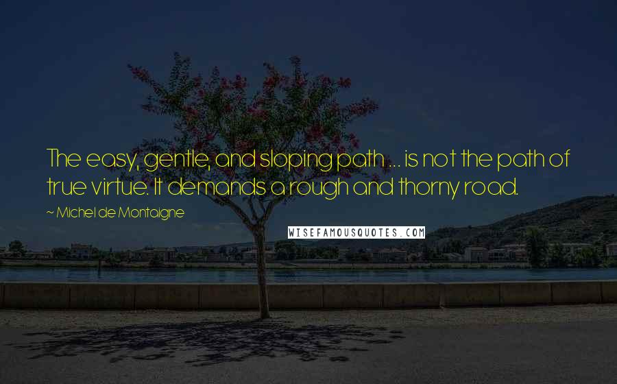 Michel De Montaigne Quotes: The easy, gentle, and sloping path ... is not the path of true virtue. It demands a rough and thorny road.