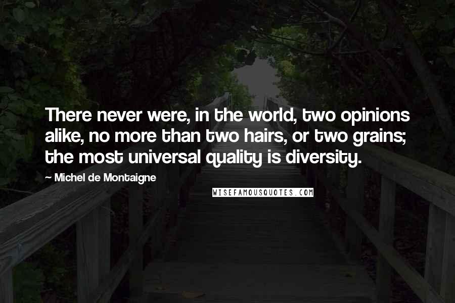 Michel De Montaigne Quotes: There never were, in the world, two opinions alike, no more than two hairs, or two grains; the most universal quality is diversity.