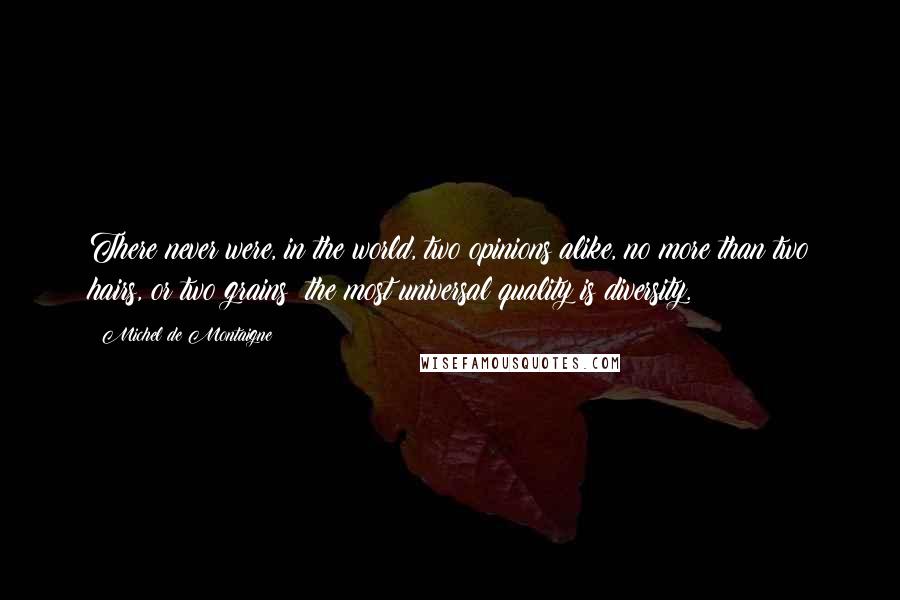 Michel De Montaigne Quotes: There never were, in the world, two opinions alike, no more than two hairs, or two grains; the most universal quality is diversity.