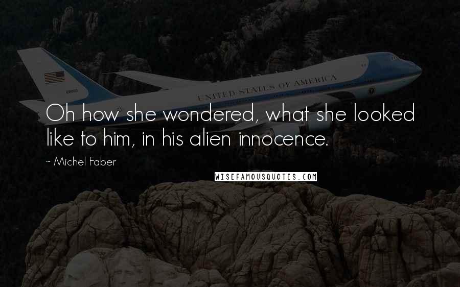 Michel Faber Quotes: Oh how she wondered, what she looked like to him, in his alien innocence.