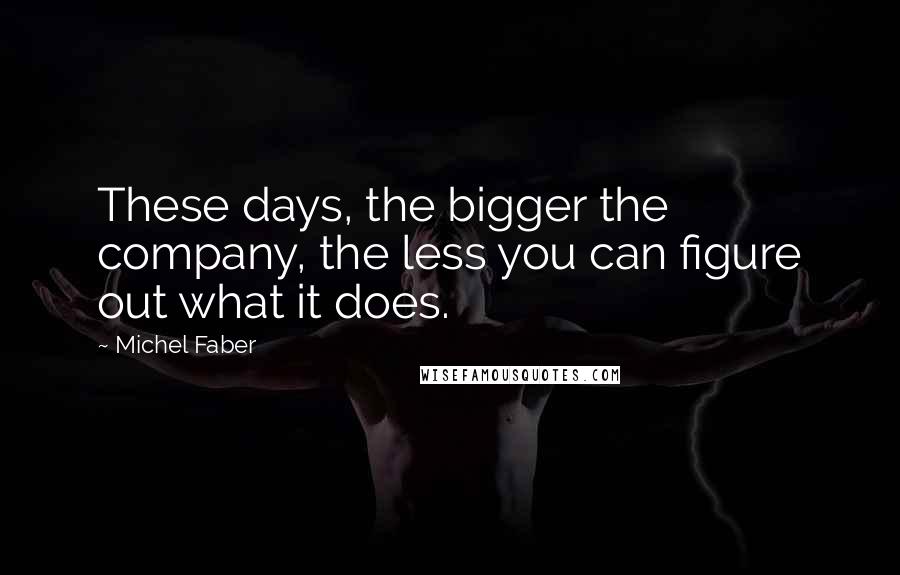 Michel Faber Quotes: These days, the bigger the company, the less you can figure out what it does.