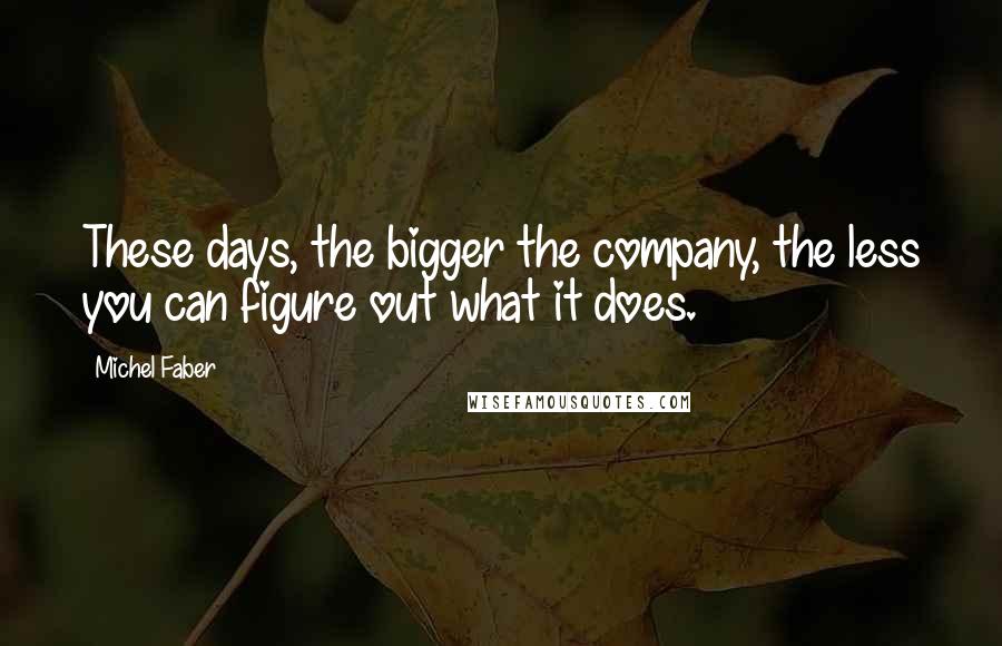 Michel Faber Quotes: These days, the bigger the company, the less you can figure out what it does.