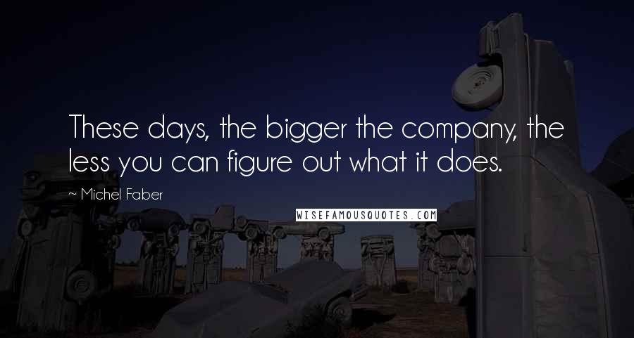 Michel Faber Quotes: These days, the bigger the company, the less you can figure out what it does.