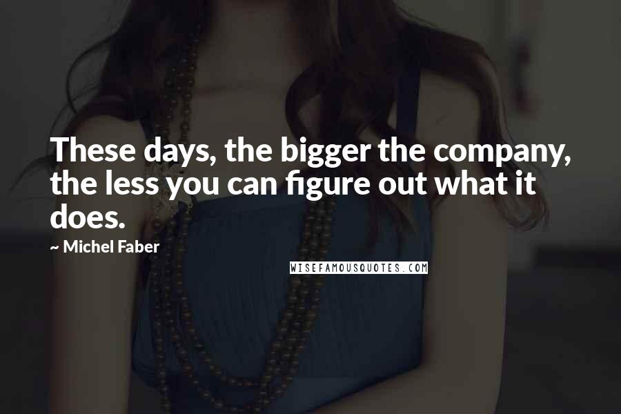 Michel Faber Quotes: These days, the bigger the company, the less you can figure out what it does.