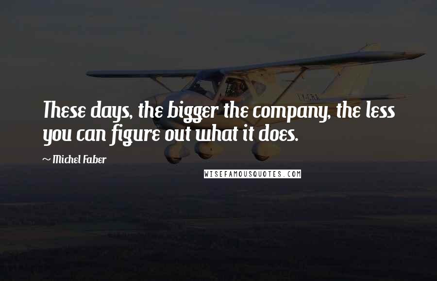 Michel Faber Quotes: These days, the bigger the company, the less you can figure out what it does.