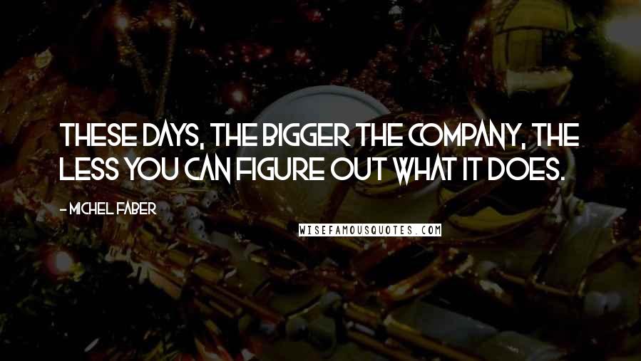 Michel Faber Quotes: These days, the bigger the company, the less you can figure out what it does.