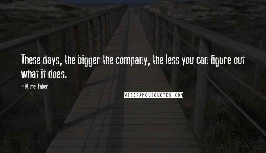 Michel Faber Quotes: These days, the bigger the company, the less you can figure out what it does.