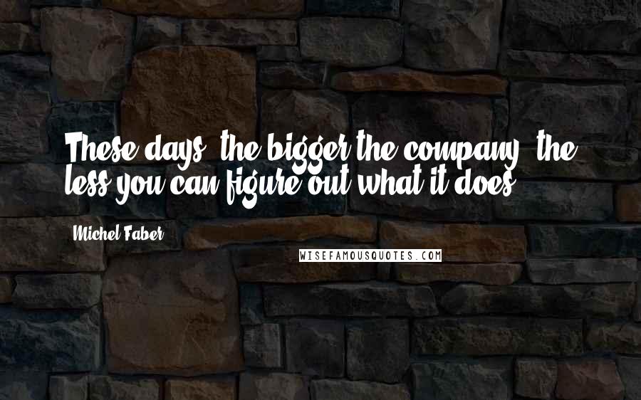 Michel Faber Quotes: These days, the bigger the company, the less you can figure out what it does.