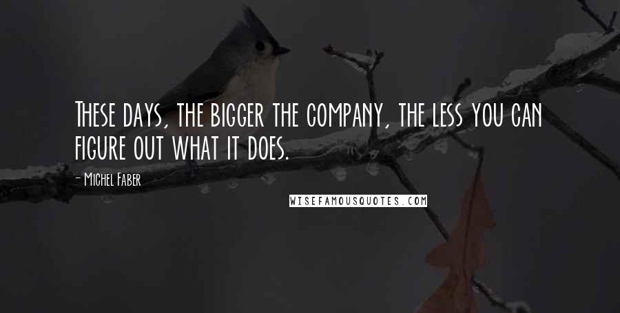 Michel Faber Quotes: These days, the bigger the company, the less you can figure out what it does.