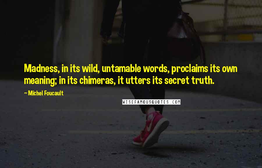 Michel Foucault Quotes: Madness, in its wild, untamable words, proclaims its own meaning; in its chimeras, it utters its secret truth.