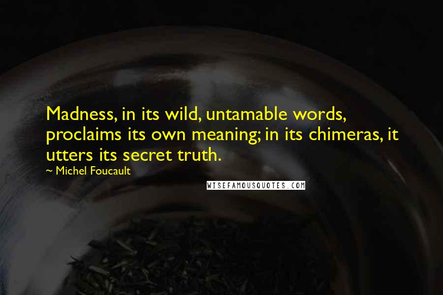 Michel Foucault Quotes: Madness, in its wild, untamable words, proclaims its own meaning; in its chimeras, it utters its secret truth.