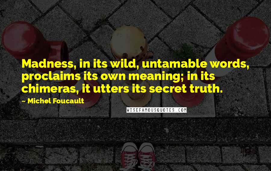 Michel Foucault Quotes: Madness, in its wild, untamable words, proclaims its own meaning; in its chimeras, it utters its secret truth.