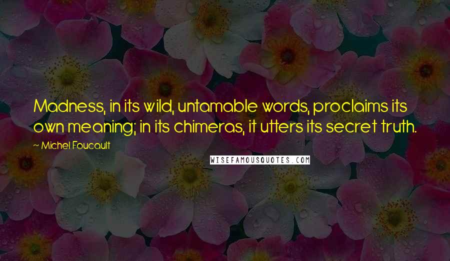 Michel Foucault Quotes: Madness, in its wild, untamable words, proclaims its own meaning; in its chimeras, it utters its secret truth.