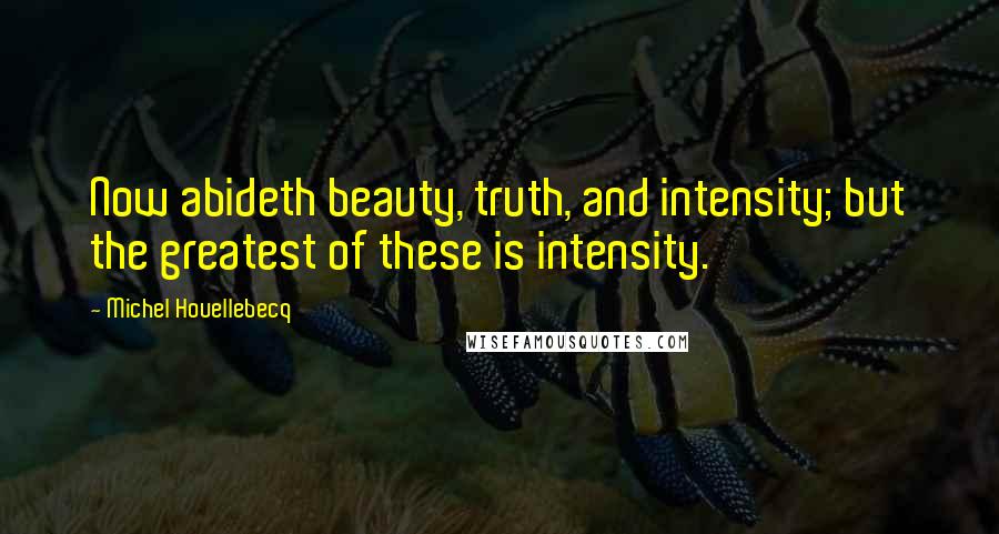Michel Houellebecq Quotes: Now abideth beauty, truth, and intensity; but the greatest of these is intensity.