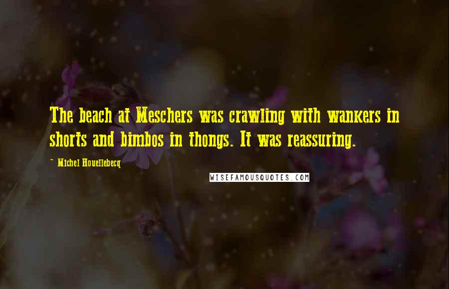 Michel Houellebecq Quotes: The beach at Meschers was crawling with wankers in shorts and bimbos in thongs. It was reassuring.