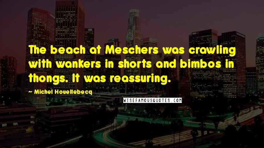 Michel Houellebecq Quotes: The beach at Meschers was crawling with wankers in shorts and bimbos in thongs. It was reassuring.