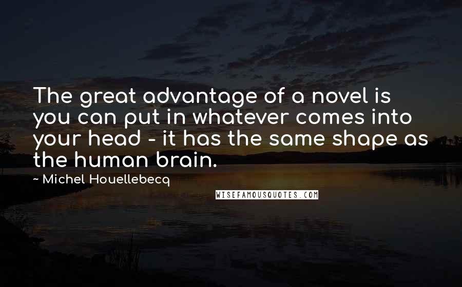Michel Houellebecq Quotes: The great advantage of a novel is you can put in whatever comes into your head - it has the same shape as the human brain.