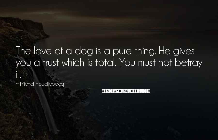 Michel Houellebecq Quotes: The love of a dog is a pure thing. He gives you a trust which is total. You must not betray it.