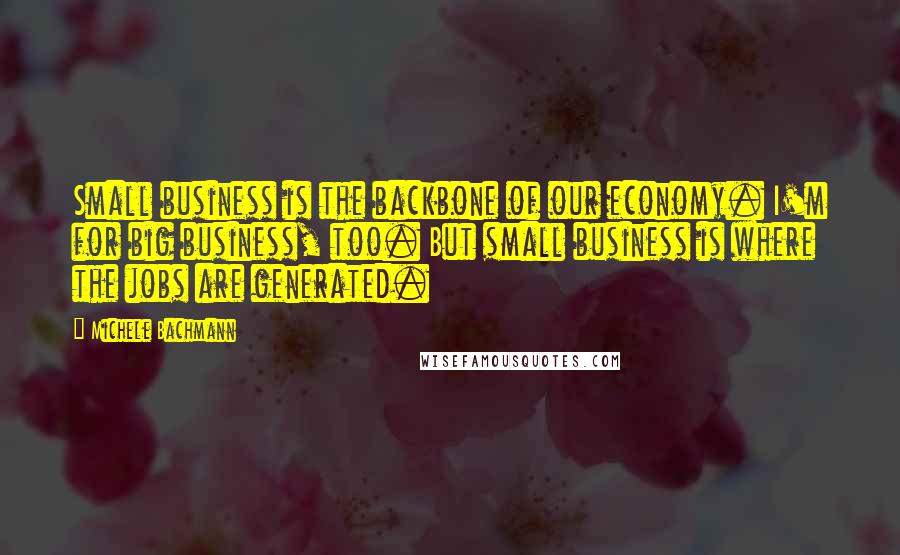 Michele Bachmann Quotes: Small business is the backbone of our economy. I'm for big business, too. But small business is where the jobs are generated.