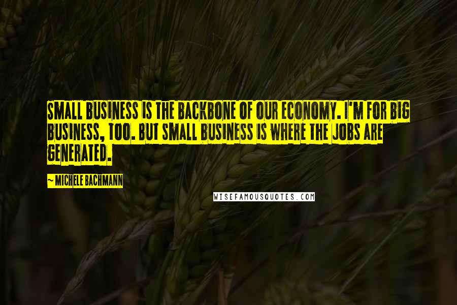 Michele Bachmann Quotes: Small business is the backbone of our economy. I'm for big business, too. But small business is where the jobs are generated.