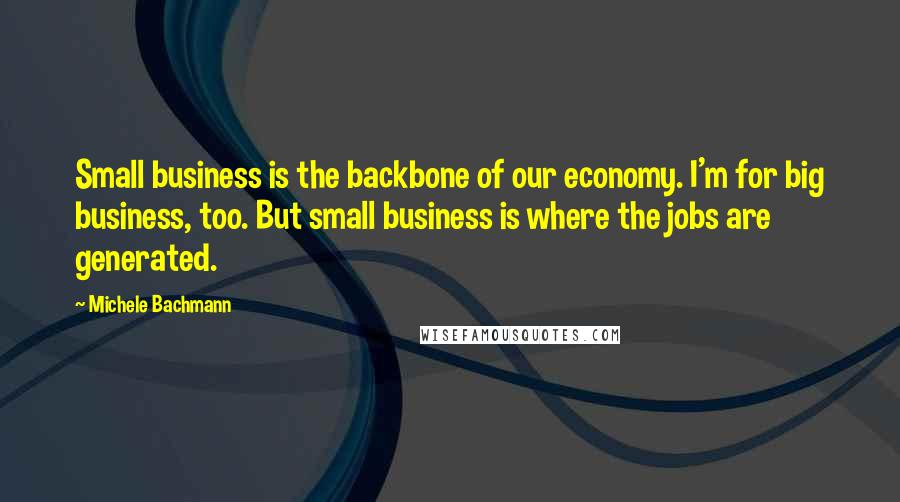 Michele Bachmann Quotes: Small business is the backbone of our economy. I'm for big business, too. But small business is where the jobs are generated.