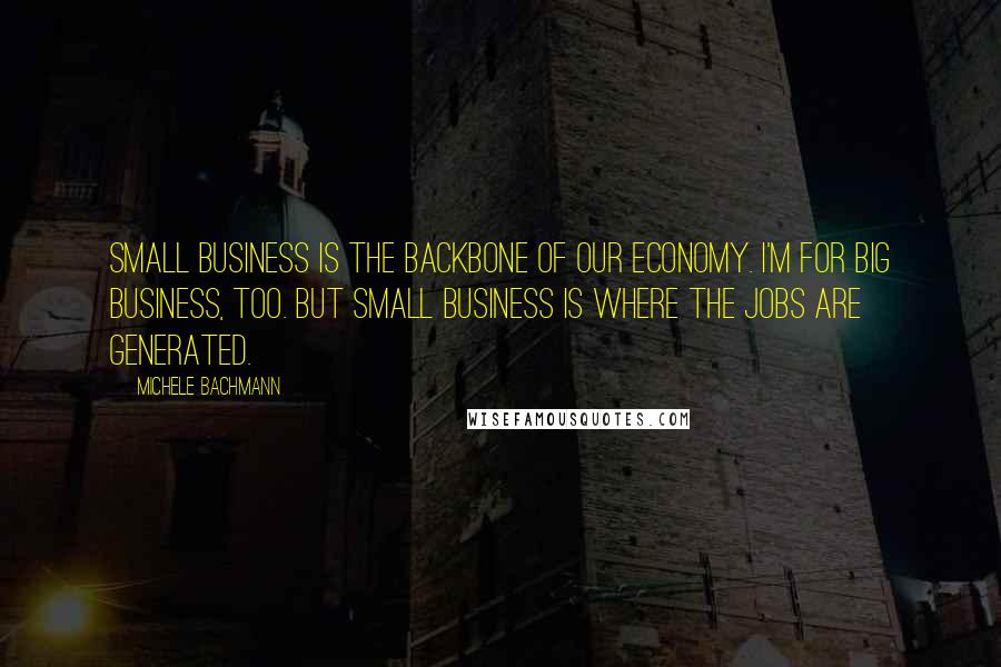 Michele Bachmann Quotes: Small business is the backbone of our economy. I'm for big business, too. But small business is where the jobs are generated.