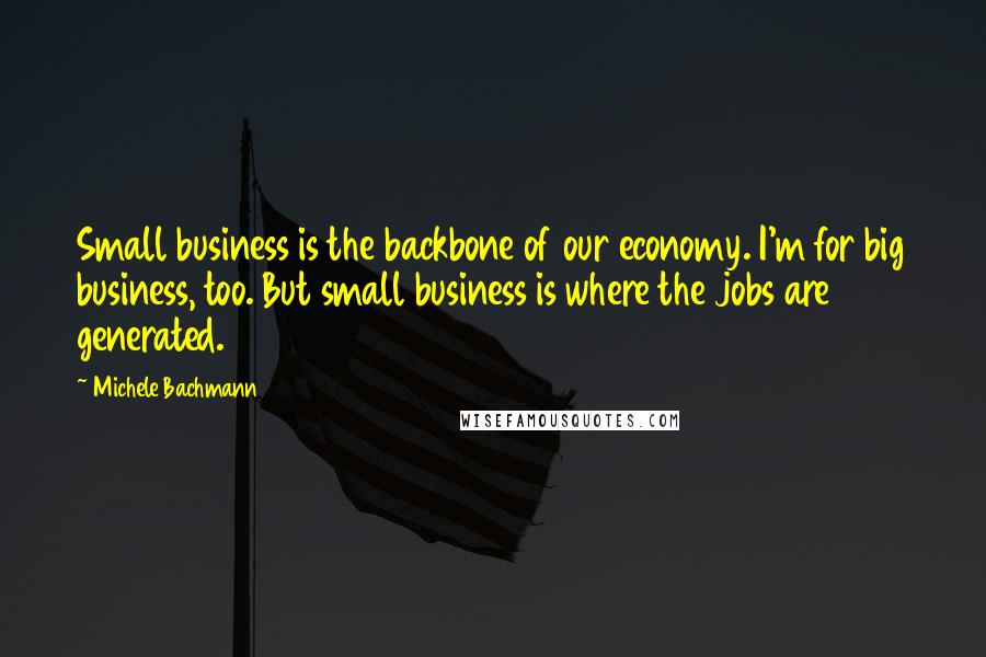 Michele Bachmann Quotes: Small business is the backbone of our economy. I'm for big business, too. But small business is where the jobs are generated.