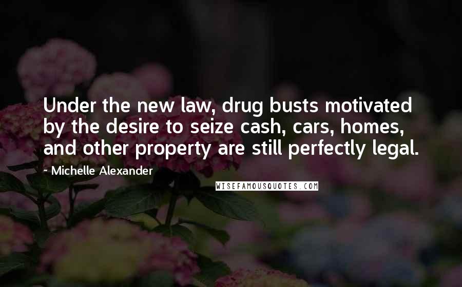 Michelle Alexander Quotes: Under the new law, drug busts motivated by the desire to seize cash, cars, homes, and other property are still perfectly legal.