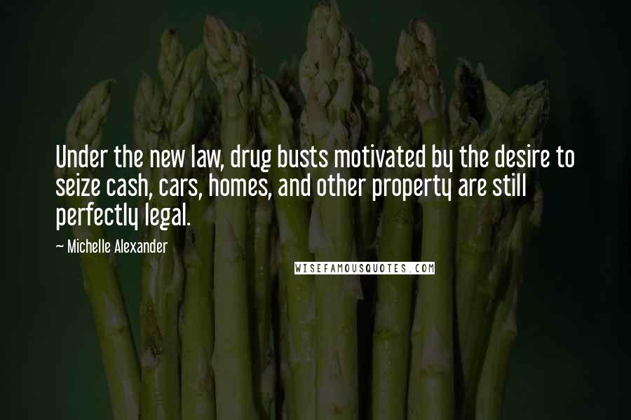 Michelle Alexander Quotes: Under the new law, drug busts motivated by the desire to seize cash, cars, homes, and other property are still perfectly legal.