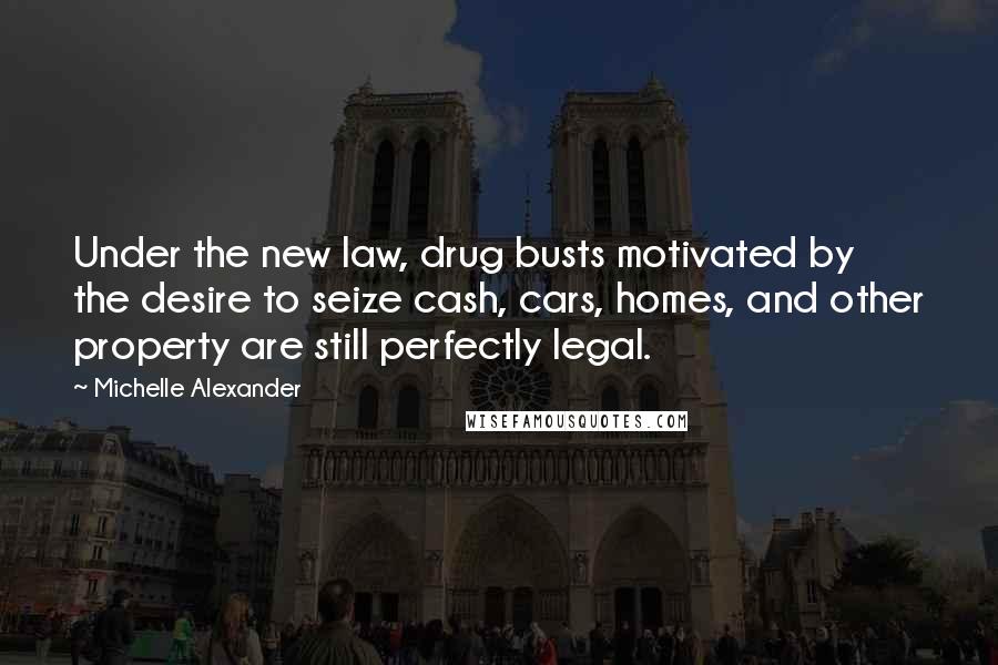 Michelle Alexander Quotes: Under the new law, drug busts motivated by the desire to seize cash, cars, homes, and other property are still perfectly legal.