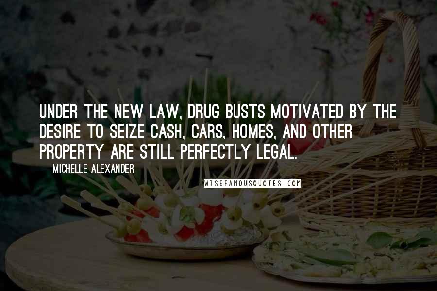 Michelle Alexander Quotes: Under the new law, drug busts motivated by the desire to seize cash, cars, homes, and other property are still perfectly legal.