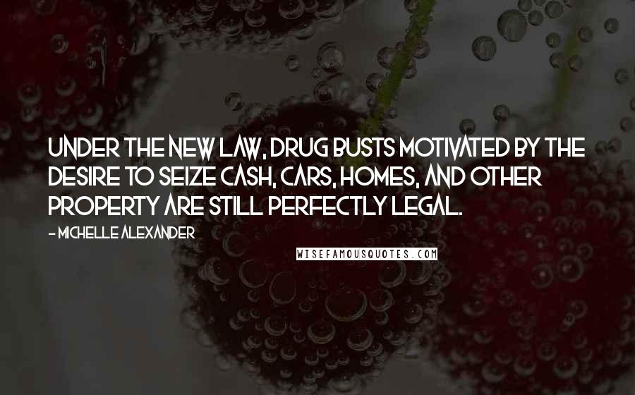 Michelle Alexander Quotes: Under the new law, drug busts motivated by the desire to seize cash, cars, homes, and other property are still perfectly legal.