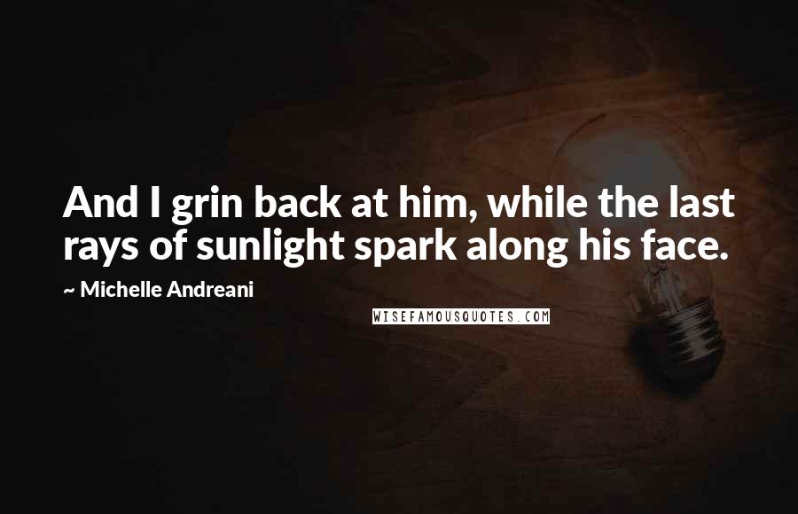 Michelle Andreani Quotes: And I grin back at him, while the last rays of sunlight spark along his face.