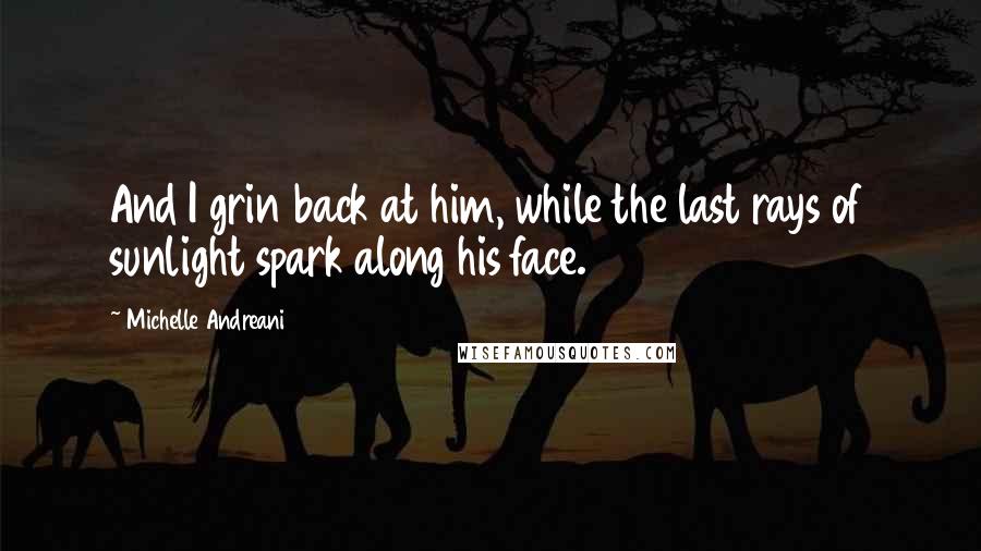 Michelle Andreani Quotes: And I grin back at him, while the last rays of sunlight spark along his face.