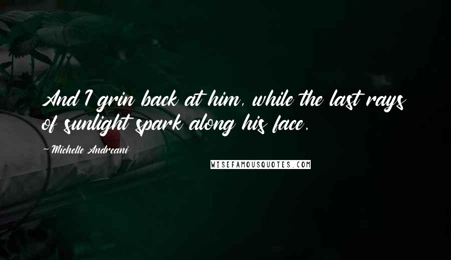 Michelle Andreani Quotes: And I grin back at him, while the last rays of sunlight spark along his face.