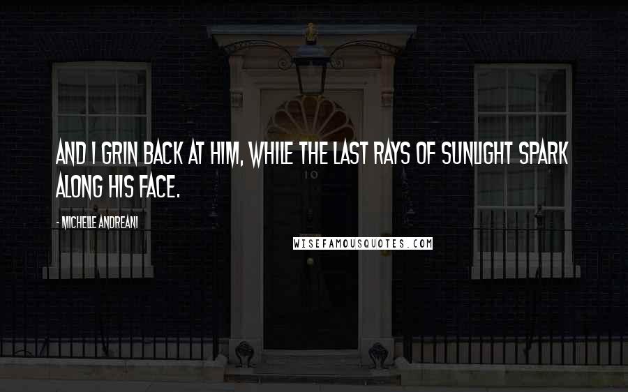 Michelle Andreani Quotes: And I grin back at him, while the last rays of sunlight spark along his face.