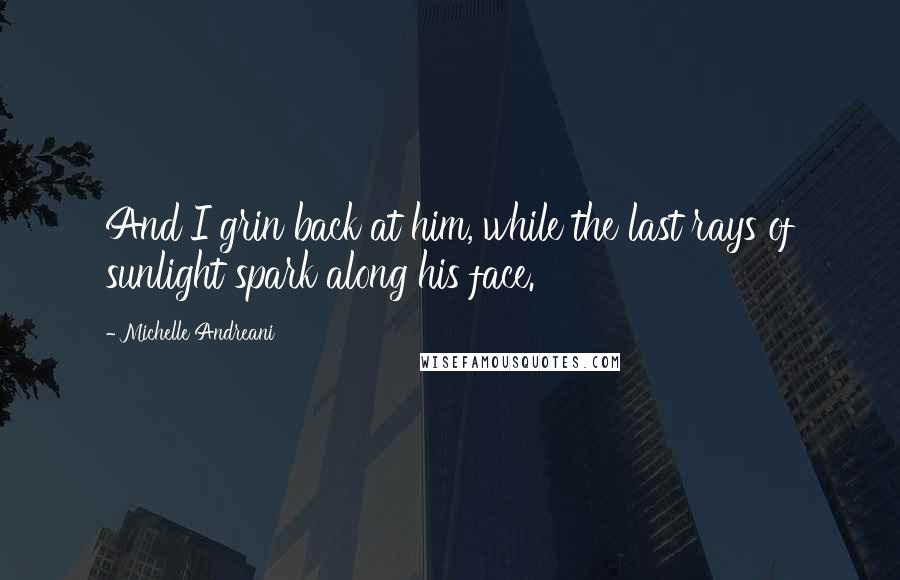 Michelle Andreani Quotes: And I grin back at him, while the last rays of sunlight spark along his face.