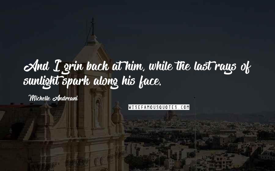 Michelle Andreani Quotes: And I grin back at him, while the last rays of sunlight spark along his face.