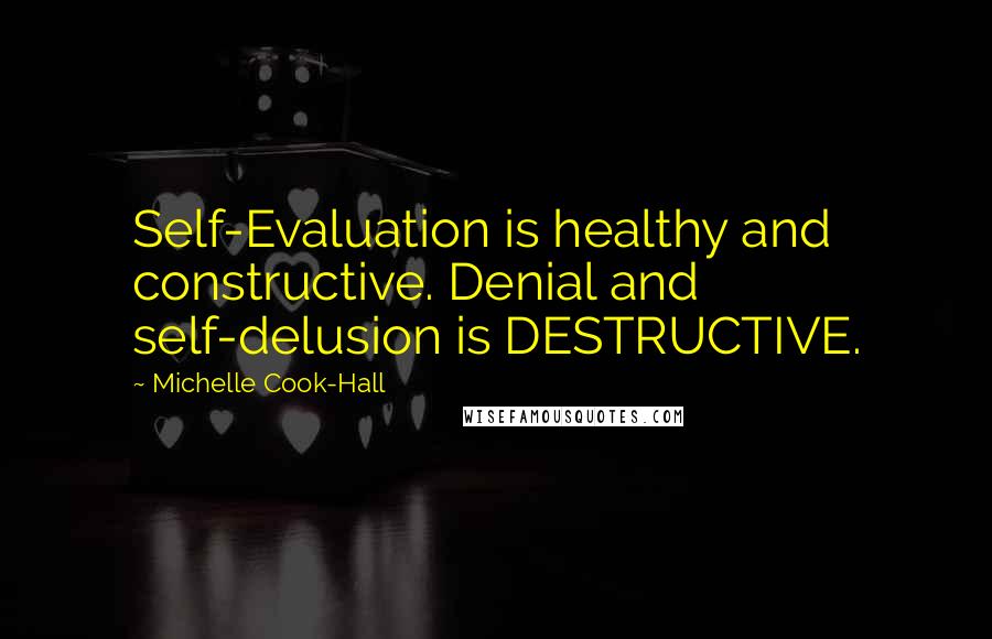 Michelle Cook-Hall Quotes: Self-Evaluation is healthy and constructive. Denial and self-delusion is DESTRUCTIVE.