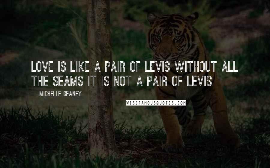 Michelle Geaney Quotes: Love is like a pair of Levis without all the seams it is not a pair of Levis