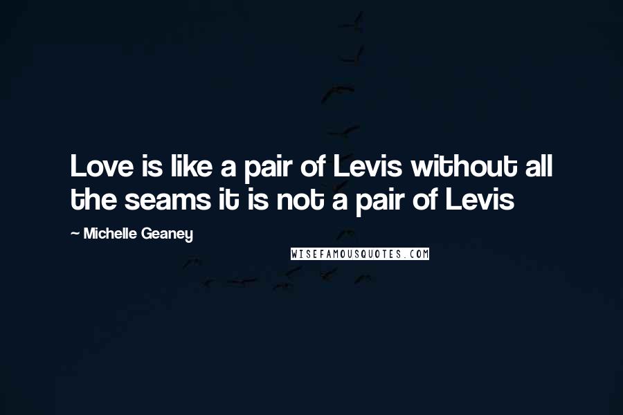 Michelle Geaney Quotes: Love is like a pair of Levis without all the seams it is not a pair of Levis