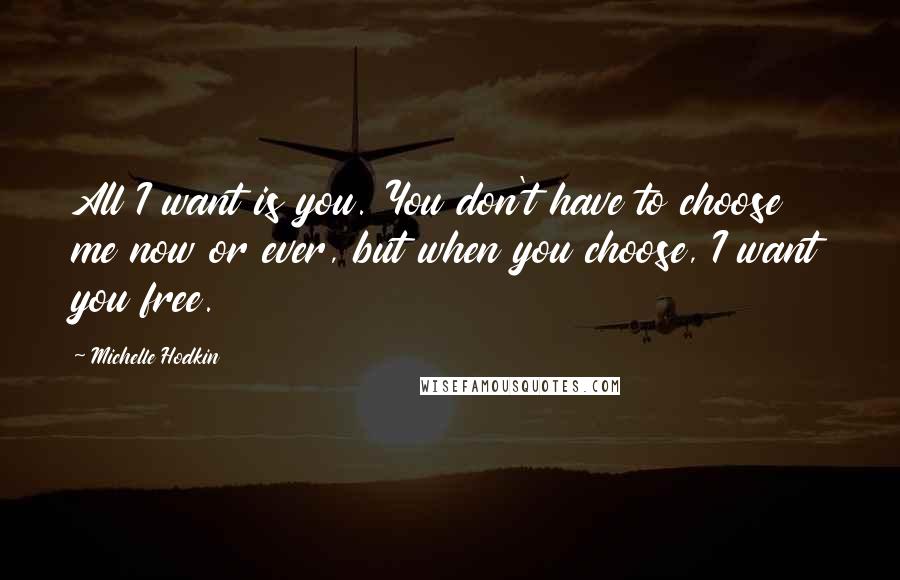 Michelle Hodkin Quotes: All I want is you. You don't have to choose me now or ever, but when you choose, I want you free.