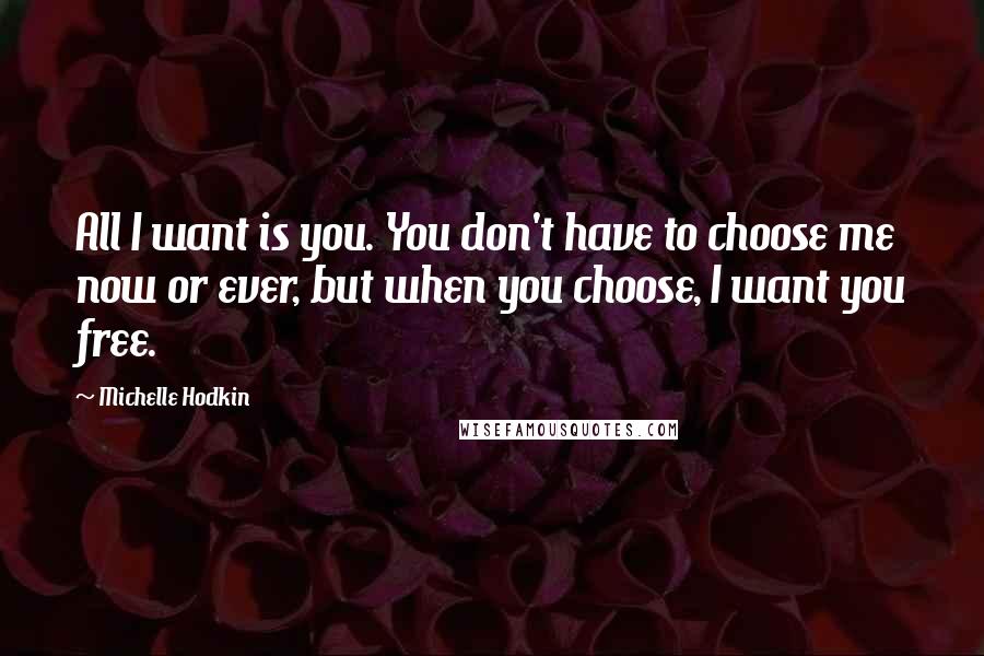 Michelle Hodkin Quotes: All I want is you. You don't have to choose me now or ever, but when you choose, I want you free.