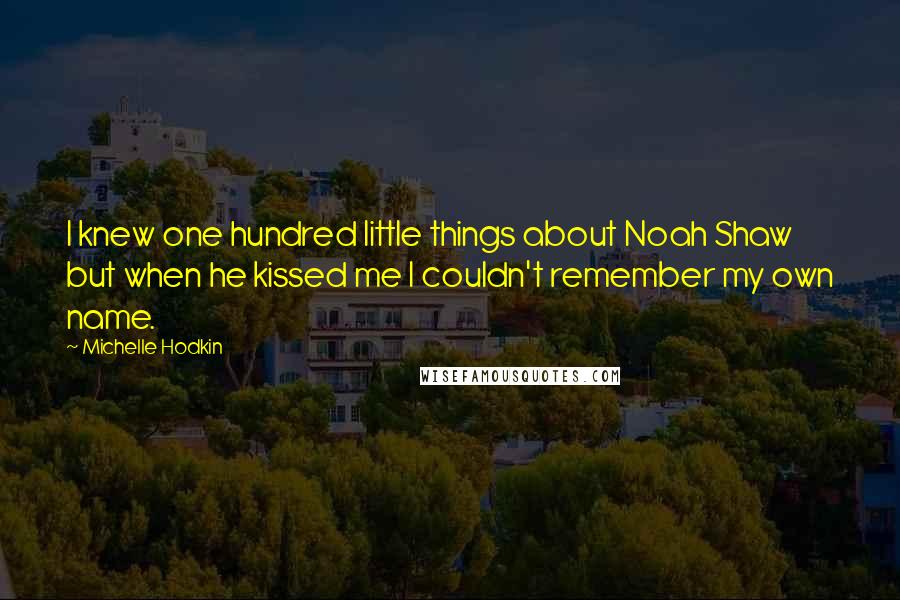 Michelle Hodkin Quotes: I knew one hundred little things about Noah Shaw but when he kissed me I couldn't remember my own name.
