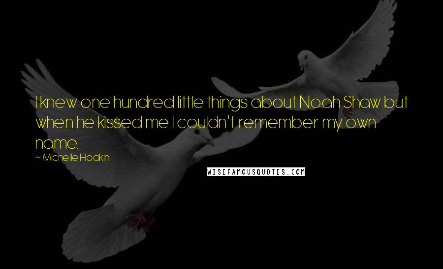 Michelle Hodkin Quotes: I knew one hundred little things about Noah Shaw but when he kissed me I couldn't remember my own name.